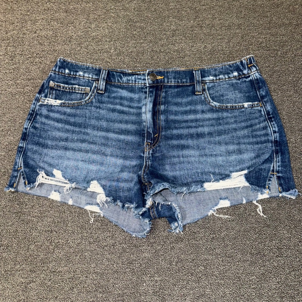 Aerie Distressed Denim Shorts Medium Wash Elastic Back Waist Women's Size Large
